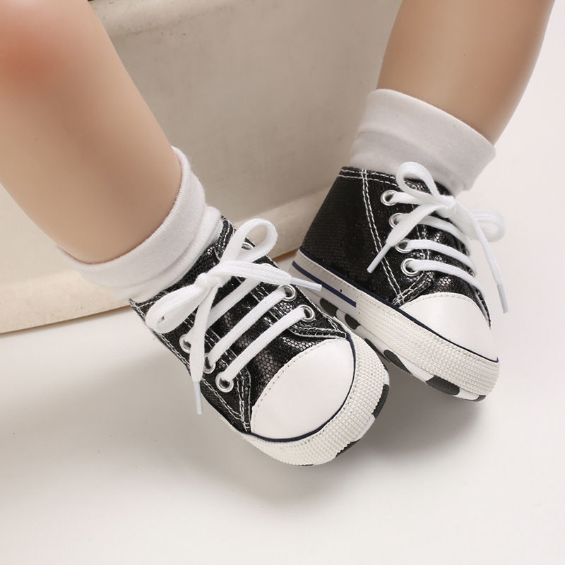 Newborn Sequined Canvas Baby Sneakers Baby Shoes Baby Boys Girls Shoes Baby Toddler Shoes Soft Sole Non-slip Baby Shoes