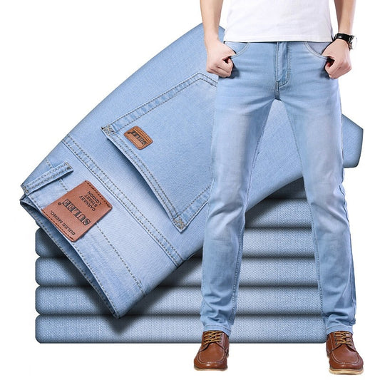 2022 Sulee Brand Top Classic Style  Men Spring Summer Jeans Business Casual Light Blue Stretch Cotton Denim Male Trousers