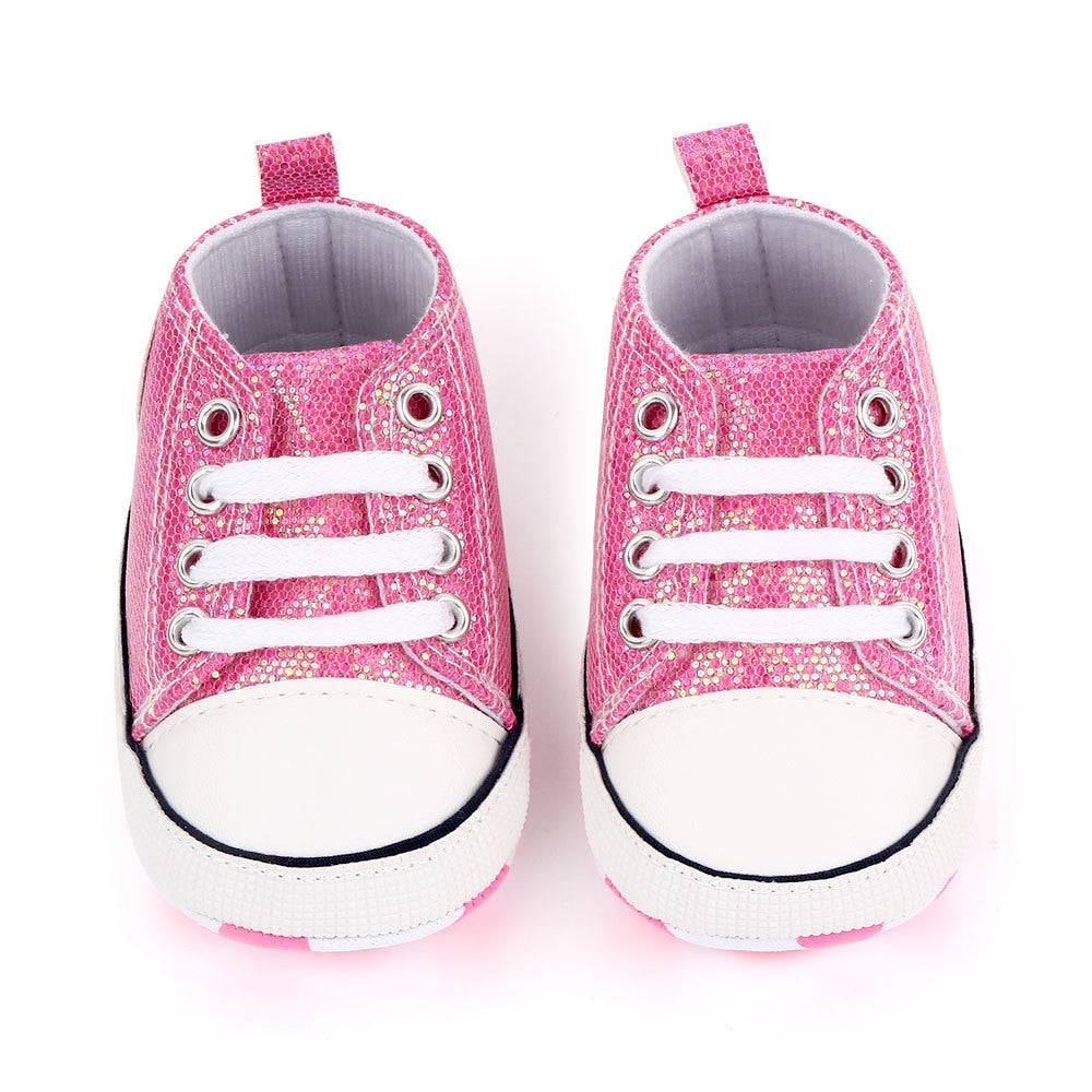 Newborn Sequined Canvas Baby Sneakers Baby Shoes Baby Boys Girls Shoes Baby Toddler Shoes Soft Sole Non-slip Baby Shoes