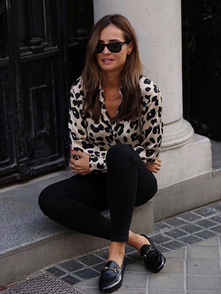 women satin blouse long sleeve zebra print shirts vintage office ladies tops femme chandails fashion blusa de mujer Chandails