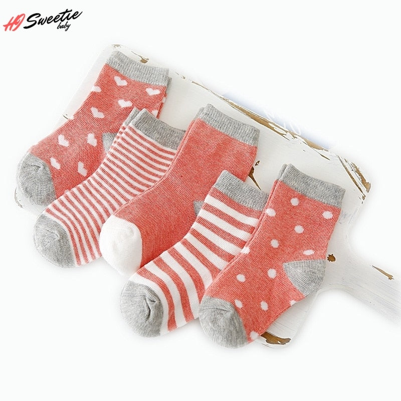 5Pairs Baby Socks Newborn Baby Boy Socks 0-1-3-7Y Kids Pure Cotton Animal Design Fadeless Soft Children&#39;s Socks for Girls