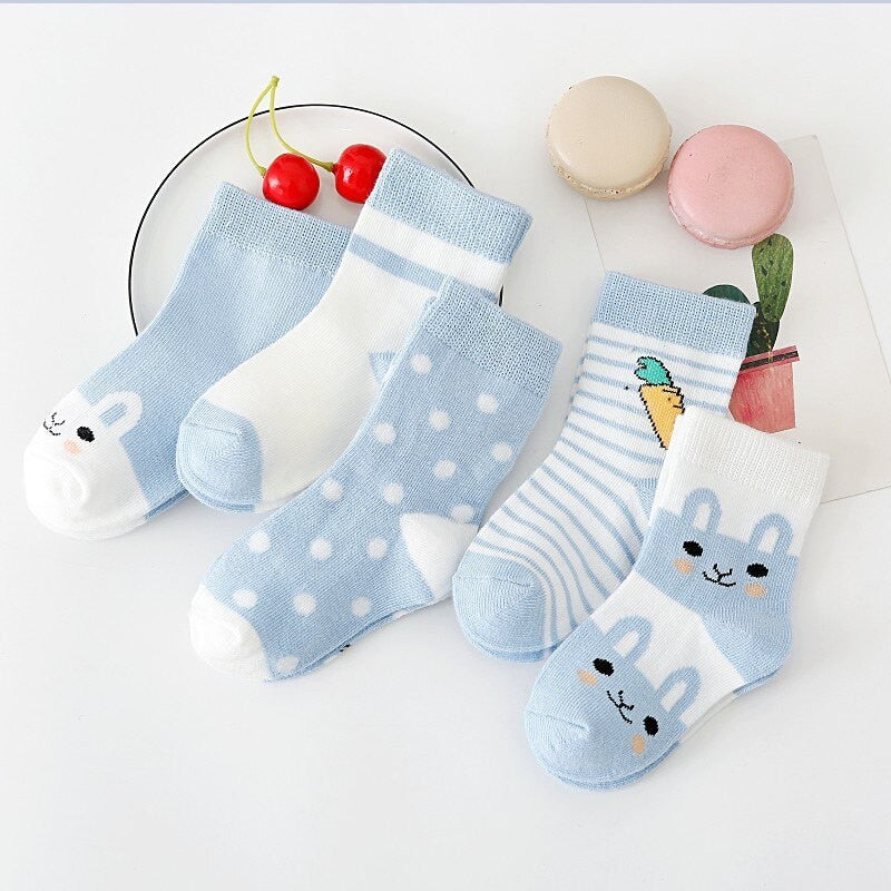 5Pairs Baby Socks Newborn Baby Boy Socks 0-1-3-7Y Kids Pure Cotton Animal Design Fadeless Soft Children&#39;s Socks for Girls