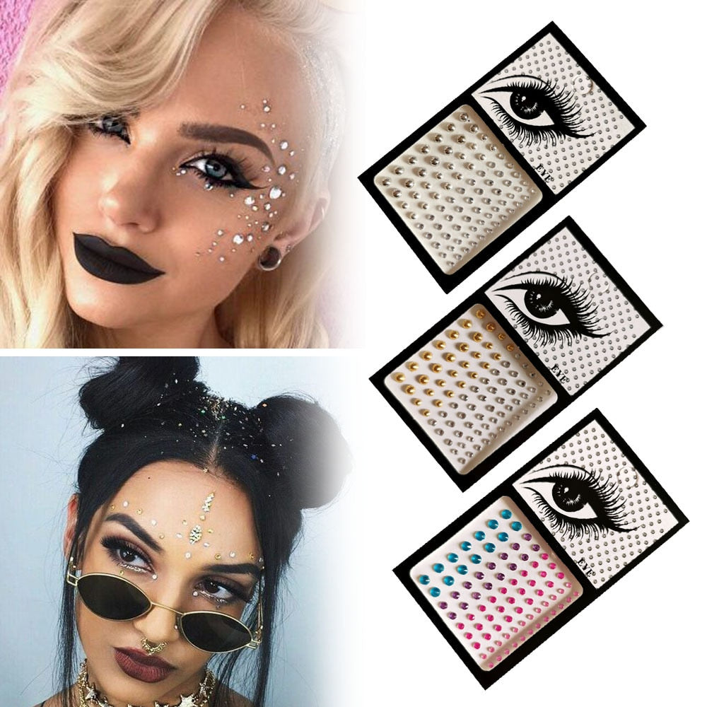 Fashion Women Rhinestone Face Tattoos Diamond Pearl Eyes Makeup Crystal Glitters for the Face Jewelry Eyes Temporary Stickers