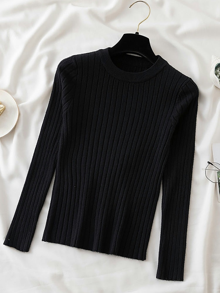 knit soft jumper tops 2022 New Autumn Winter Tops O-Neck Pullovers Sweaters shirt long sleeve Korean Slim-fit tight sweater