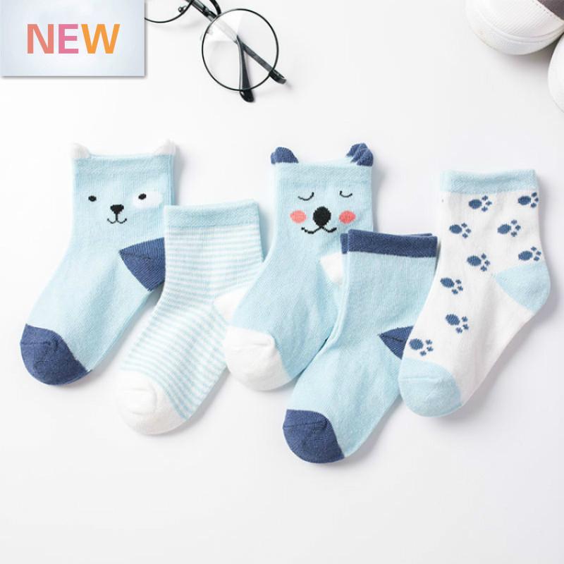 5Pairs Baby Socks Newborn Baby Boy Socks 0-1-3-7Y Kids Pure Cotton Animal Design Fadeless Soft Children&#39;s Socks for Girls