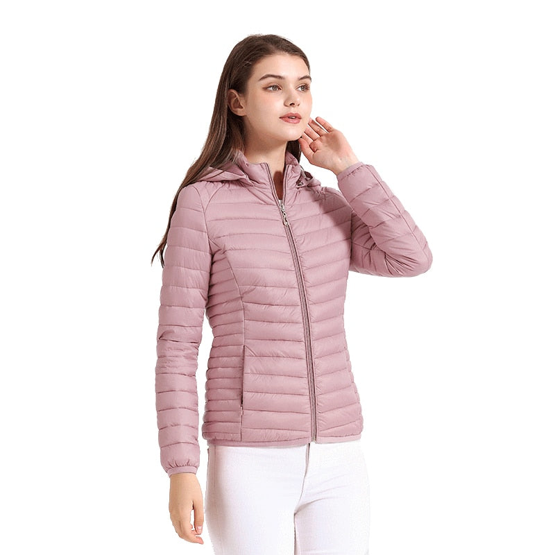 SANTELON Winter Parka Ultralight Padded Puffer Jacket For Women Coat With Hood Outdoor Warm Lightweight Outwear With Storage Bag