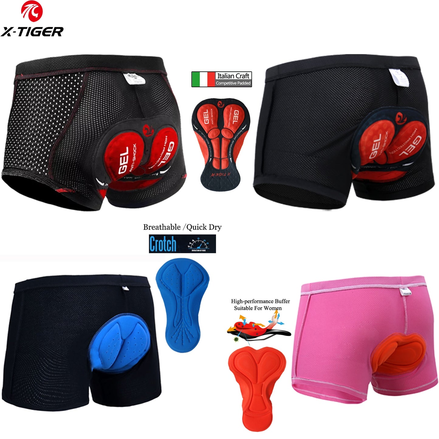 X-TIGER Men&#39;s Cycling Shorts Breathable Mesh Cycling Underwear Gel Pad Shockproof MTB Bike Shorts dropshipping Bicycle Underwear