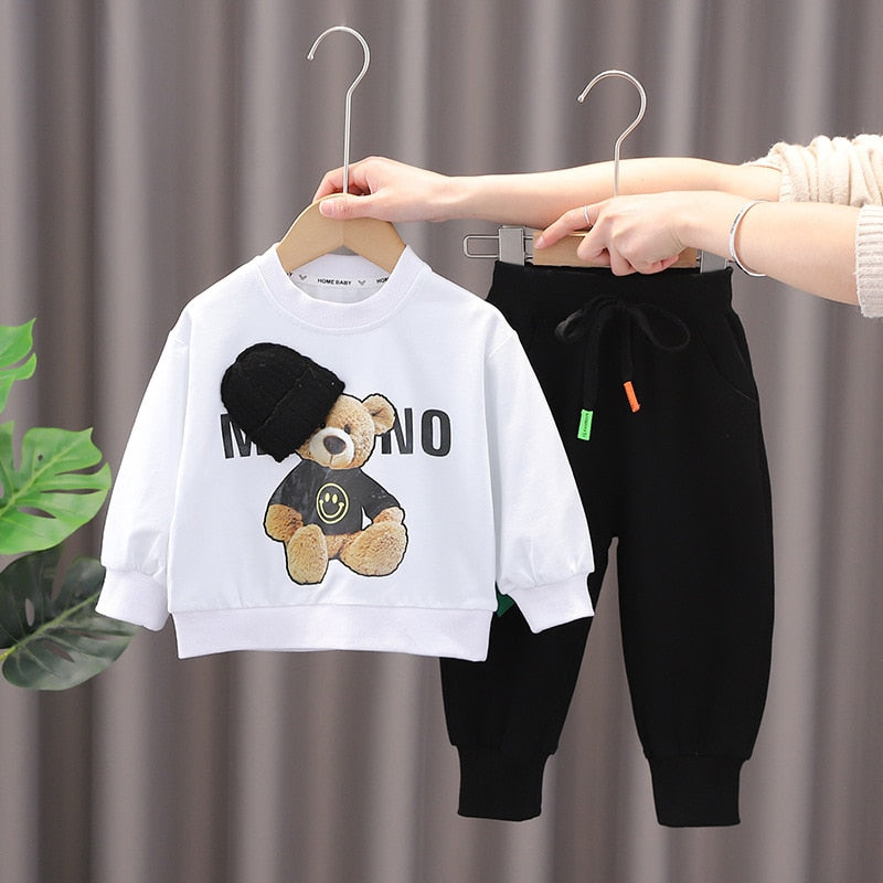 Spring Autumn Baby Boy Clothes Set Fashion Cartoon Printed Pullover O-neck Long Sleeve Hoodies Tops and Pants 2PCS Girls Outfits