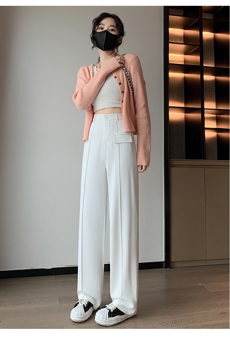 2023 HappyLisa Women Spring Summer Long Suit Pants Ladies High Waist Wide Leg Floor-Length Loose Pant Female Casual Trousers P09