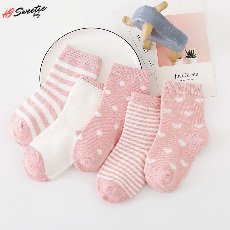 5Pairs Baby Socks Newborn Baby Boy Socks 0-1-3-7Y Kids Pure Cotton Animal Design Fadeless Soft Children&#39;s Socks for Girls