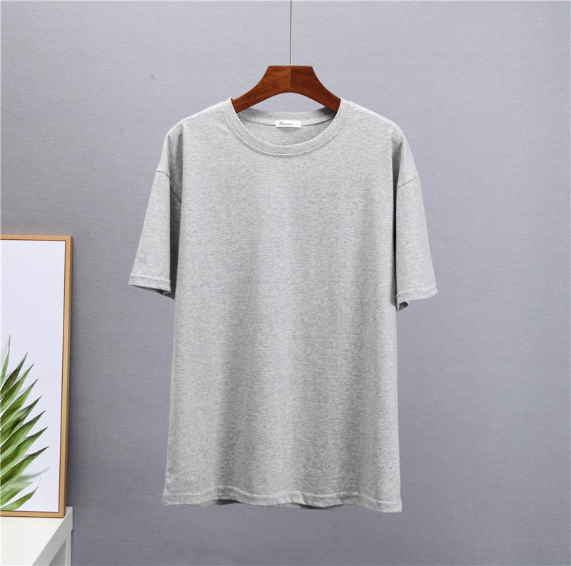 Hirsionsan Basic Cotton T Shirt Women 2022 Summer New Loose Solid Tees 18 Color Casual Loose Tshirt Korean O Neck Female Tops