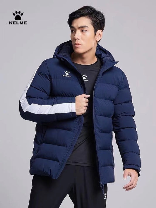 KELME Winter Men&#39;s Cotton Jacket Hooded Short Warm Coat Training Sports Team Uniform Women Padded Outwear 8261MF1013