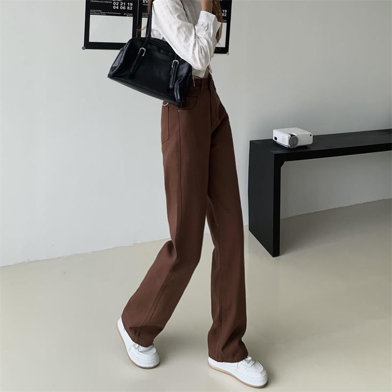 Summer Women Brown Jeans High Waist Loose Straight Wide Leg Denim Female Y2k Casual Streetwear Vintage Baggy Trouser