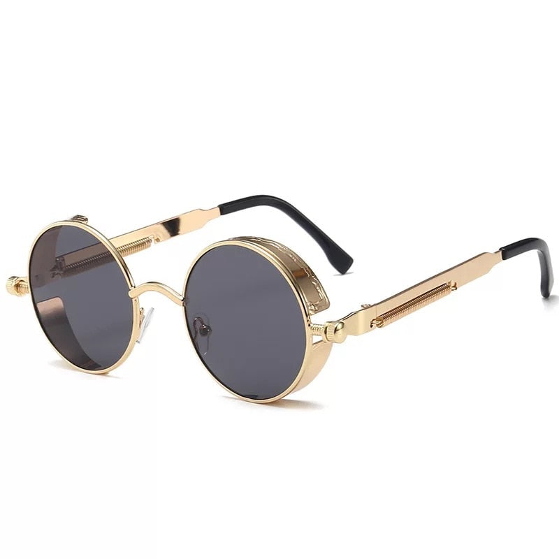 Classic Gothic Steampunk Sunglasses Luxury Brand Designer High Quality Men  Retro Round Metal Frame Sunglasses UV400