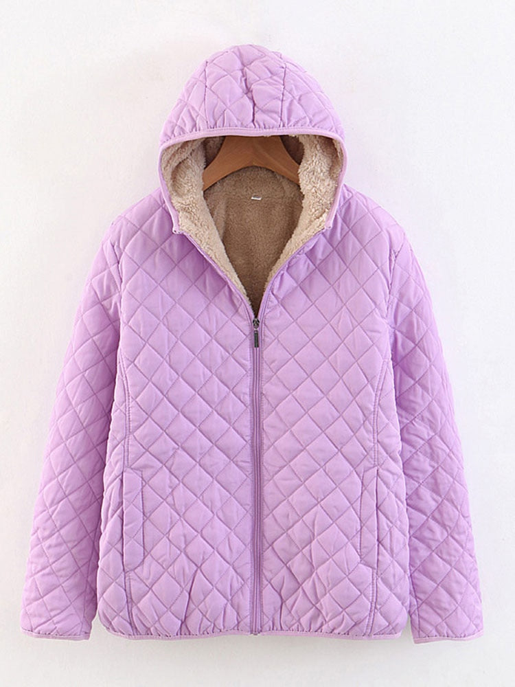 Women Autumn Winter Parkas Coat Jackets Female Lamb Hooded Plaid Long Sleeve Warm Winter Jacket S~3XL casaco feminino