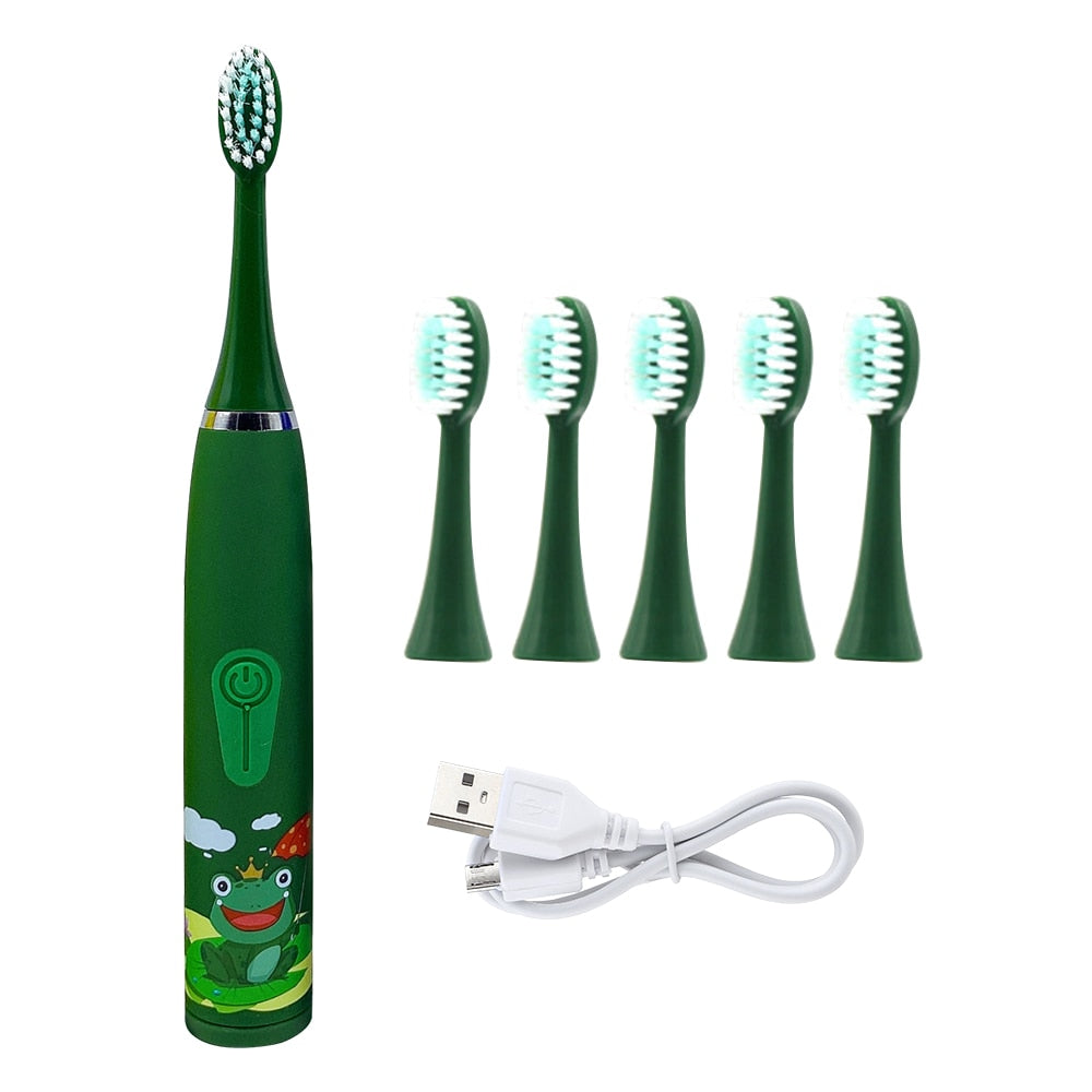 Children's Electric Ultrasonic Toothbrush Soft Bristled Cartoon 4 Mode IPX6 Waterproof Teeth Prevention Decay Cleaner USB Charge