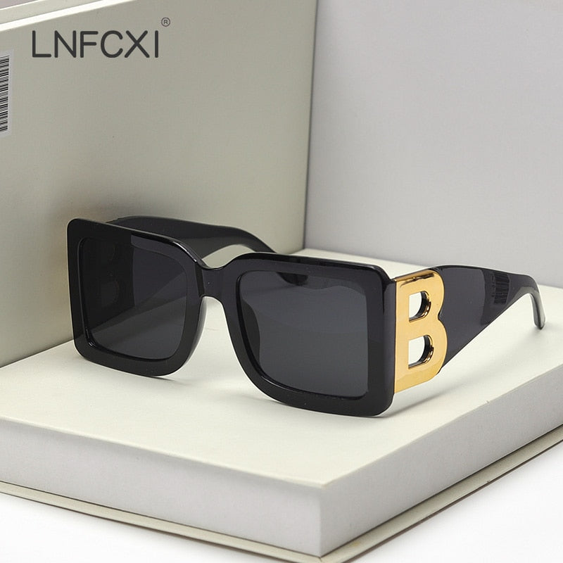 LNFCXI 2021 New Fashion Oversized The Letter B  Square Luxury Trend Sunglasses Women Men Retro rectangle sunglasses gafas de sol