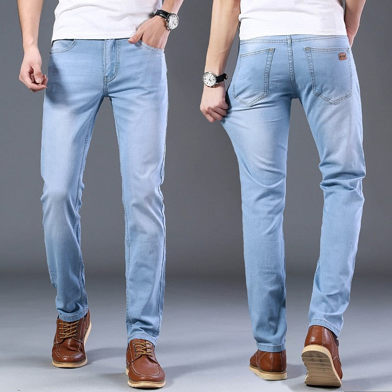 2022 Sulee Brand Top Classic Style  Men Spring Summer Jeans Business Casual Light Blue Stretch Cotton Denim Male Trousers