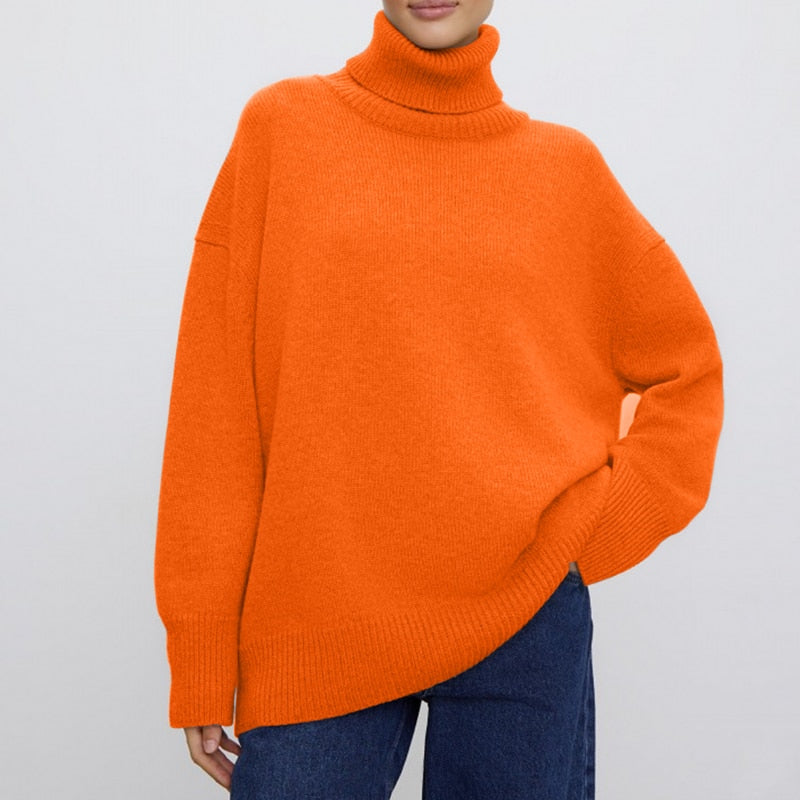 WYWM Cashmere Elegant Turtle Neck Women Sweater Soft Knitted Basic Pullovers O Neck Loose Warm Female Knitwear Jumper