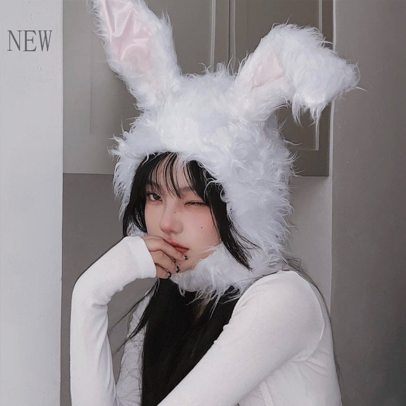 Draping rabbit ears rabbit fur hat women autumn and winter knitted wool hat winter warm Korean version of Japanese hat