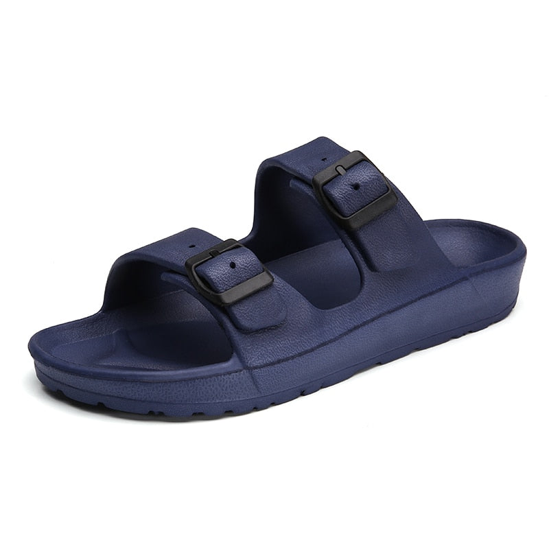 YISHEN Sandals For Men Slippers Double Buckle Slide EVA Sandals Beach Slippers Summer Casual Shoes Flats Unisex Jelly Shoes