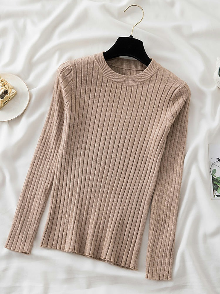 knit soft jumper tops 2022 New Autumn Winter Tops O-Neck Pullovers Sweaters shirt long sleeve Korean Slim-fit tight sweater