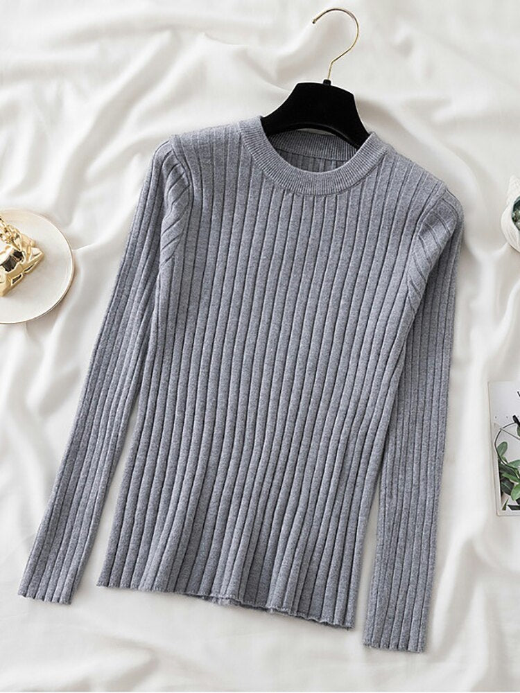 knit soft jumper tops 2022 New Autumn Winter Tops O-Neck Pullovers Sweaters shirt long sleeve Korean Slim-fit tight sweater