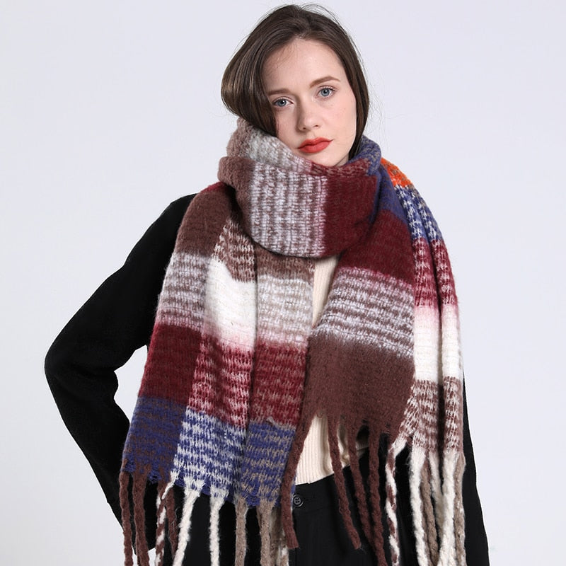 2022 NEW Luxury Cashmere Women Plaid Scarf Winter Warm Shawl and Wrap Bandana Pashmina Long Tassel Female Foulard Thick Blanket