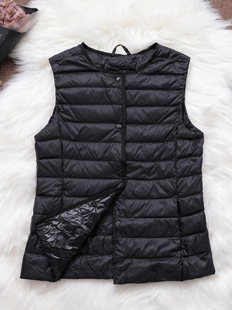 Fitaylor 90% Ultra Light White Duck Down Women Vest Thin Coat Women Duck Down Sleeveless Jacket V Collar Or O Collar Coat