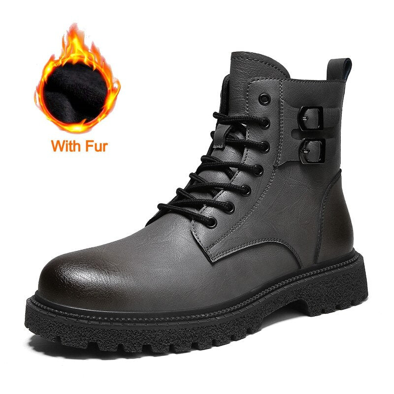 Genuine Leather Men Boots Fashion High Top Motorcycle Boots High Quality Mens Ankle Boots Winter New Casual shoes Male Footwear