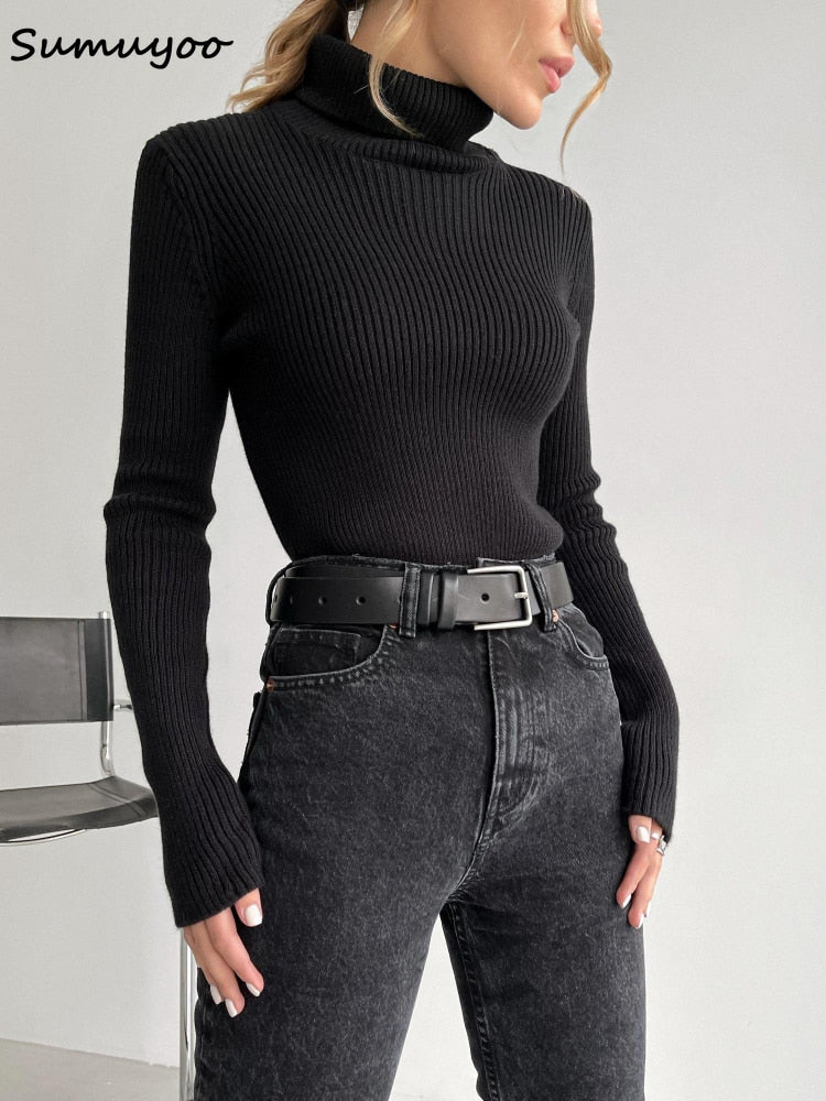 Sumuyoo 2022 Basic Turtleneck Women Sweaters Autumn Winter Tops Slim Women Pullover Knitted Sweater Jumper Soft Warm Pull