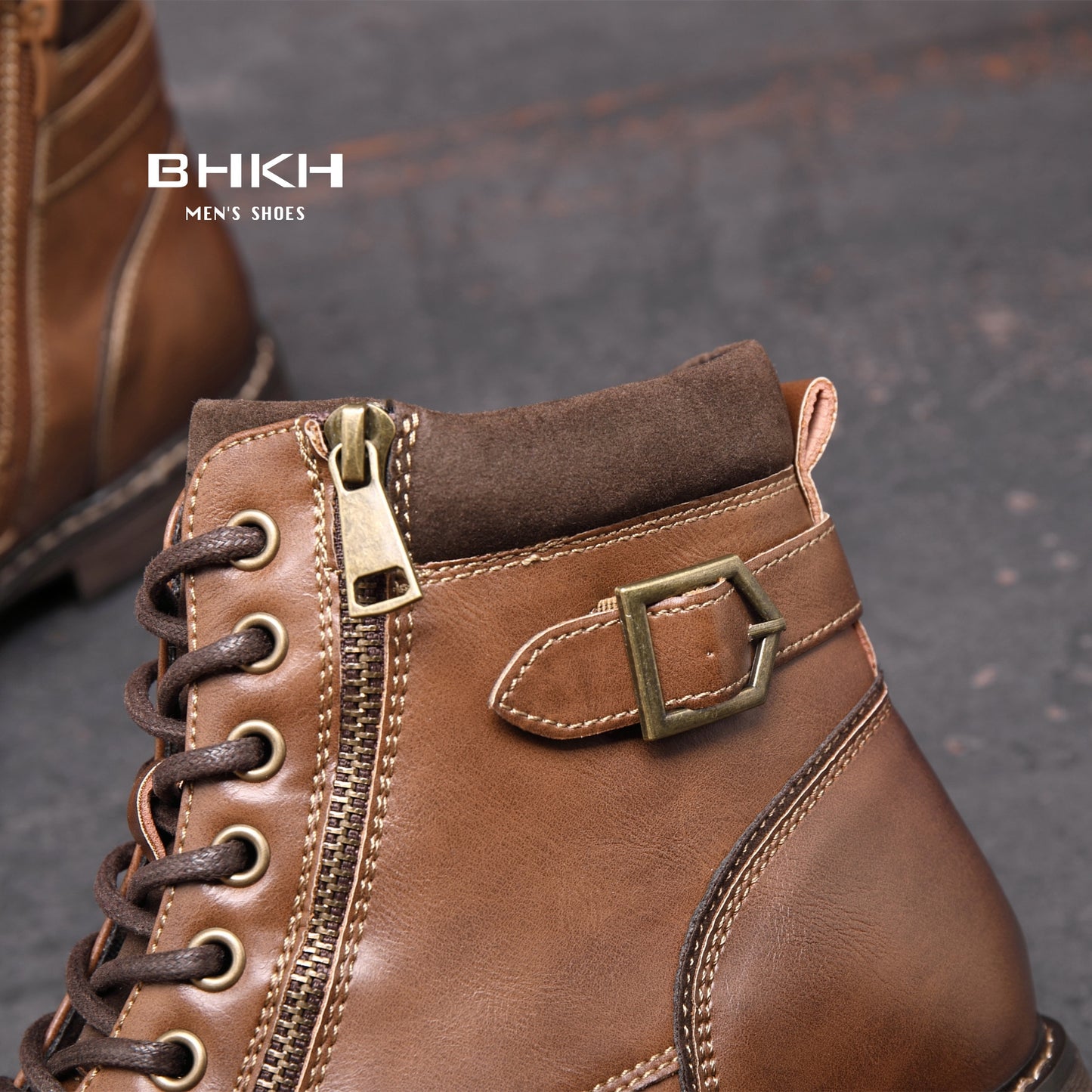 BHKH Men&#39;s Boots Winter Fashion botines Zip Lace-up Ankle Boots Vintage Business Dress Shoes Leather Casual Shoes For Men