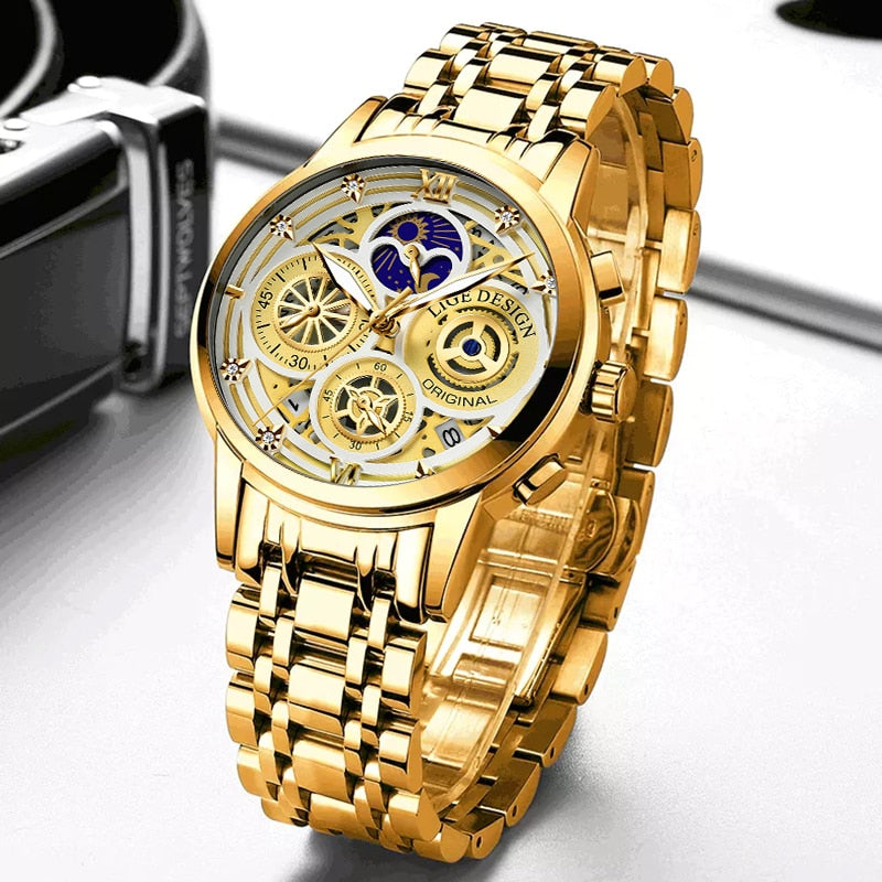 LIGE 2022 New Gold Watch Women Watches Ladies Creative Steel Women&#39;s Bracelet Watches Female Waterproof Clock Relogio Feminino