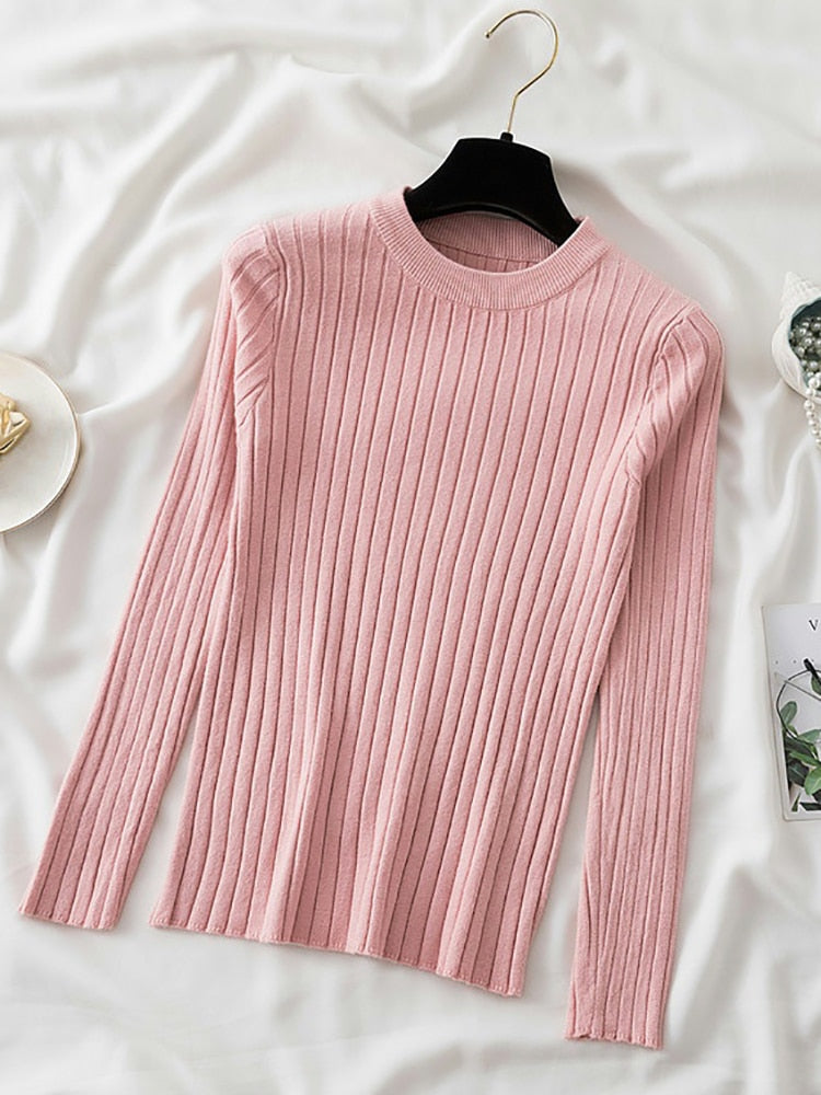 knit soft jumper tops 2022 New Autumn Winter Tops O-Neck Pullovers Sweaters shirt long sleeve Korean Slim-fit tight sweater