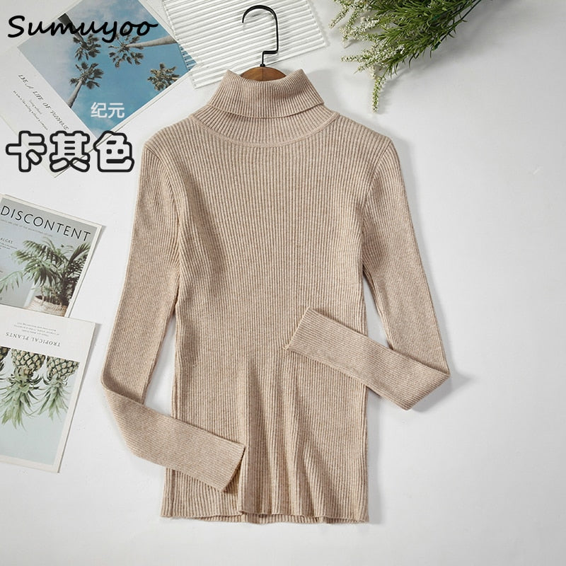 Sumuyoo 2022 Basic Turtleneck Women Sweaters Autumn Winter Tops Slim Women Pullover Knitted Sweater Jumper Soft Warm Pull