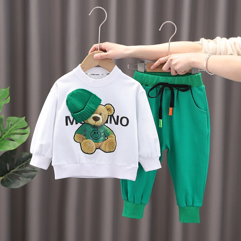 Spring Autumn Baby Boy Clothes Set Fashion Cartoon Printed Pullover O-neck Long Sleeve Hoodies Tops and Pants 2PCS Girls Outfits