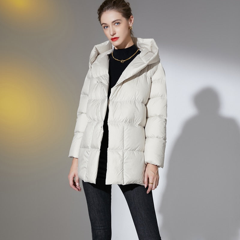 2022 Winter Women&#39;s Down Jackets Ultra Light Warm Casual Coat Female Puffer Jacket With a Belt Plus Size Hooded Parka Overcoat