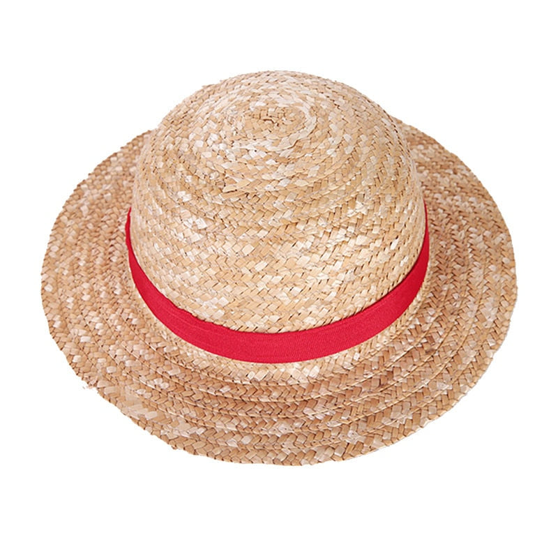 Boy Girl One Piece Cap Straw Hat Neck String Luffy Flat Hats Cosplay Japanese Cartoon Props Hat Kid Red Stripe Beach Hat YF001