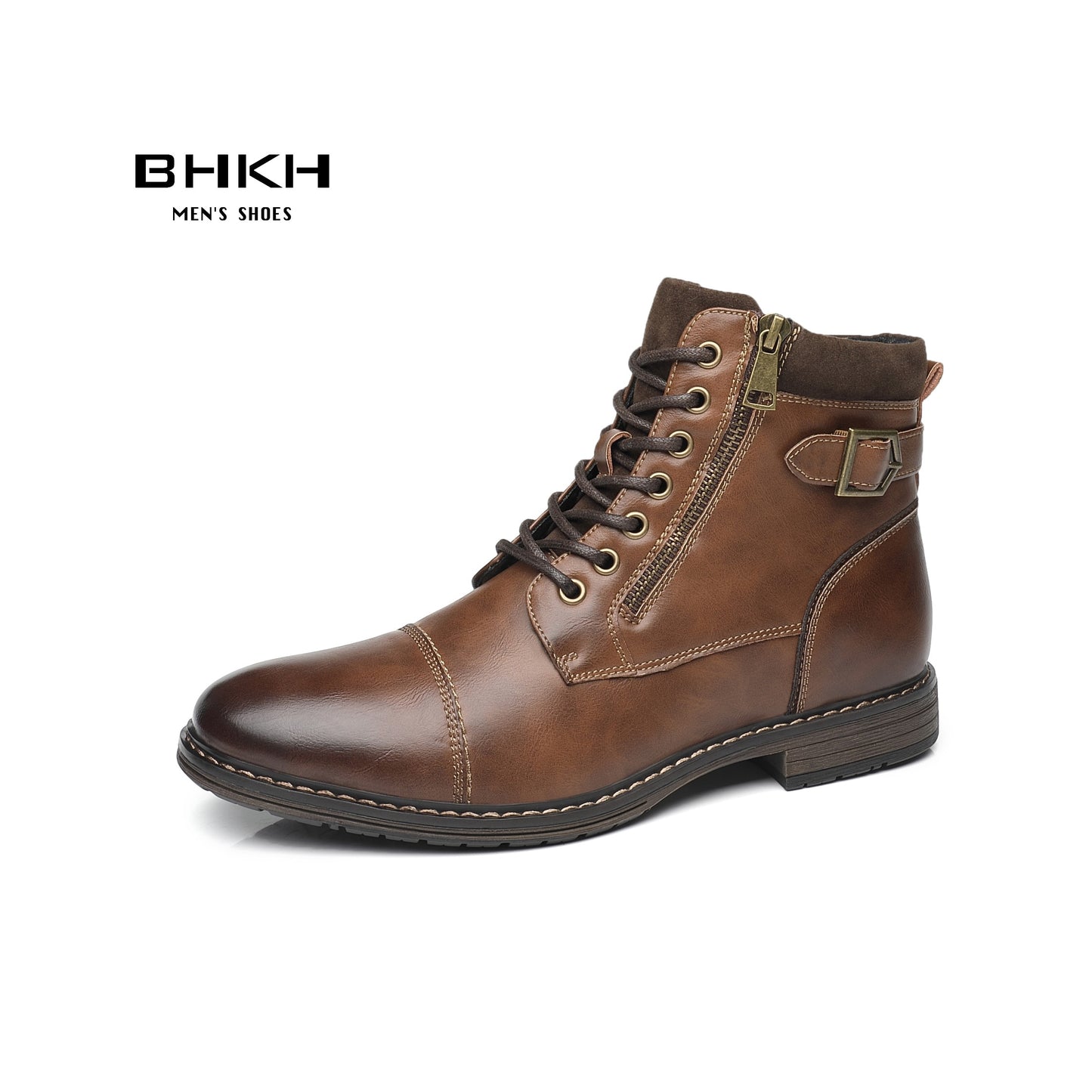 BHKH Men&#39;s Boots Winter Fashion botines Zip Lace-up Ankle Boots Vintage Business Dress Shoes Leather Casual Shoes For Men