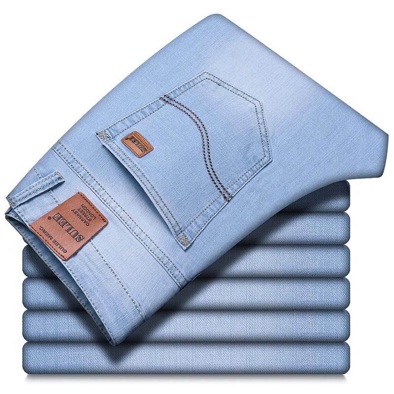 2022 Sulee Brand Top Classic Style  Men Spring Summer Jeans Business Casual Light Blue Stretch Cotton Denim Male Trousers