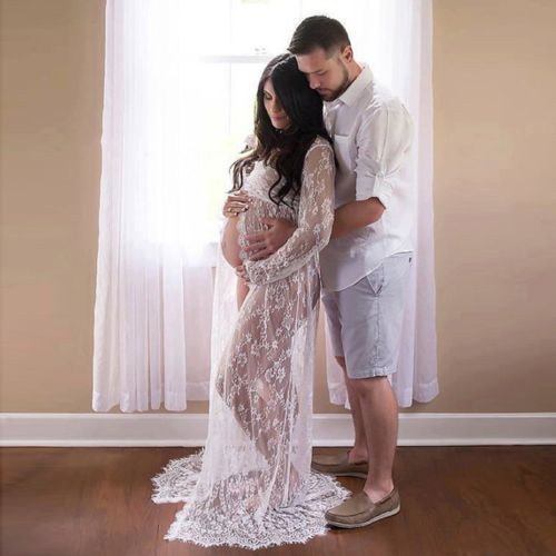 Pregnancy Dress Shoot Gold Knitted Maternity Dresses for Photo Shoot Robe Transparent hollowed Clothing Props