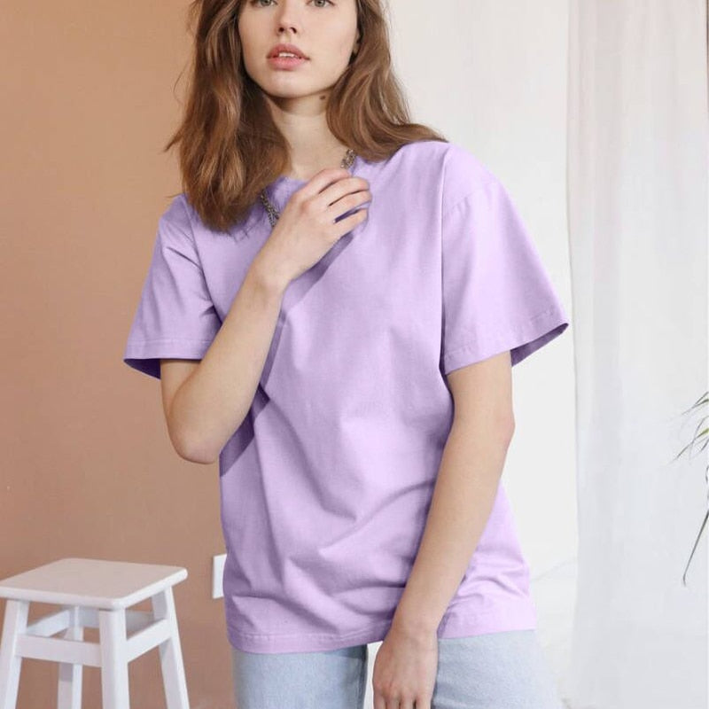 Hirsionsan Basic Cotton T Shirt Women 2022 Summer New Loose Solid Tees 18 Color Casual Loose Tshirt Korean O Neck Female Tops