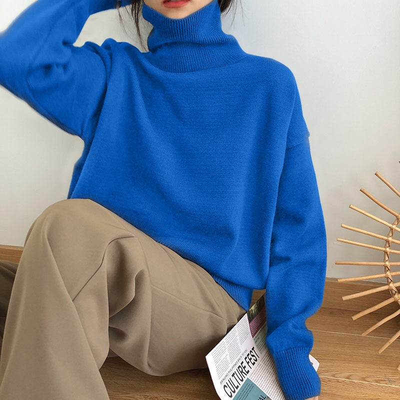 WYWM Cashmere Elegant Turtle Neck Women Sweater Soft Knitted Basic Pullovers O Neck Loose Warm Female Knitwear Jumper