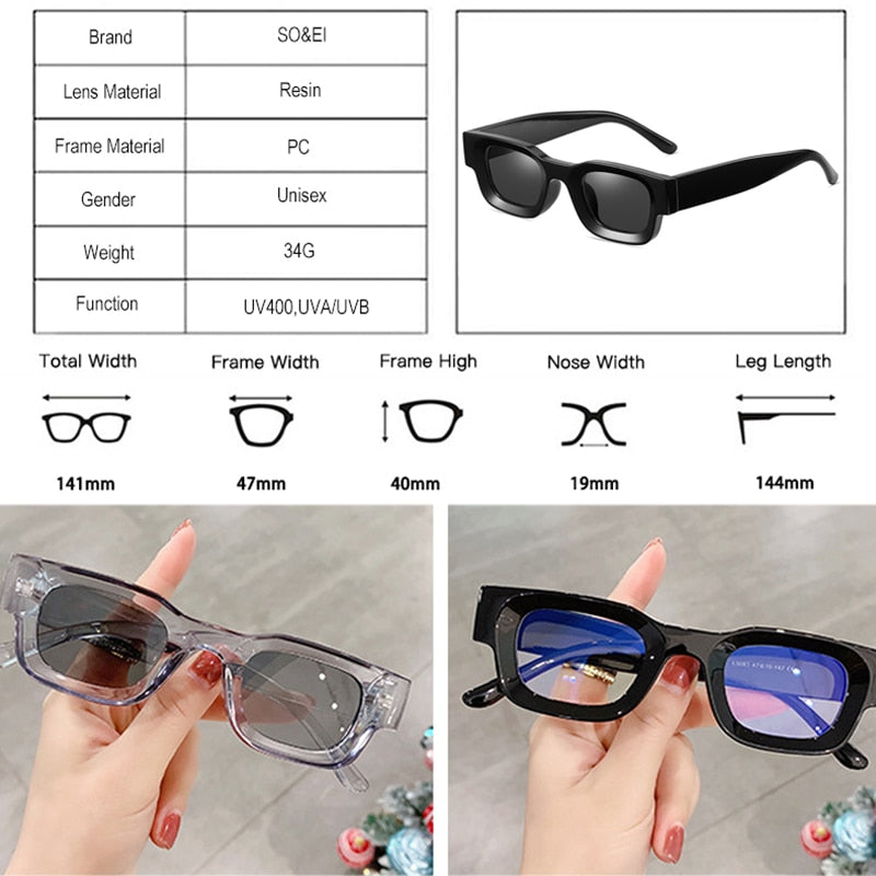 SO&amp;EI Ins Popular Fashion Small Square Polarized Sunglasses Women Retro Punk Shades UV400 Men Trending Sun Glasses