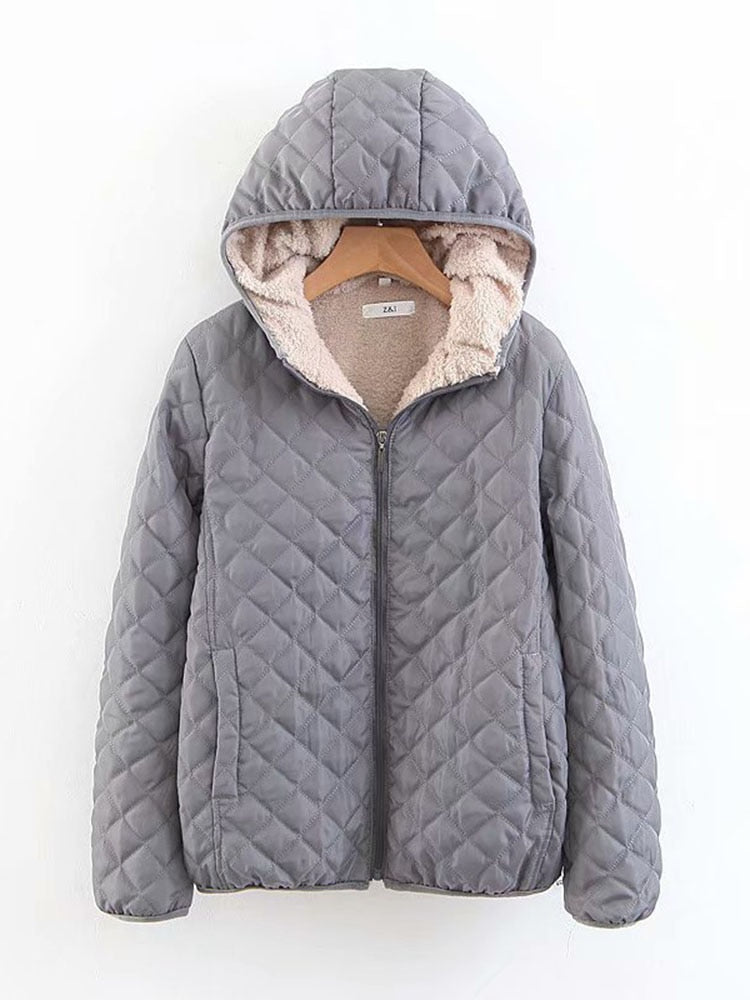 Women Autumn Winter Parkas Coat Jackets Female Lamb Hooded Plaid Long Sleeve Warm Winter Jacket S~3XL casaco feminino