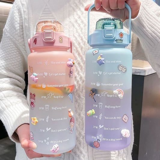 2 Liters Water Bottle Motivational Drinking Bottle Sports Water Bottle with Time Marker Stickers Plastic Cups Botellas De Agua