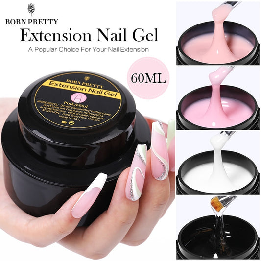 BORN PRETTY 60/30ml Hard Jelly Extension Nail Gel Polish French Nails Nude Pink White Clear Fibre Glass Gum For Manicure Extend