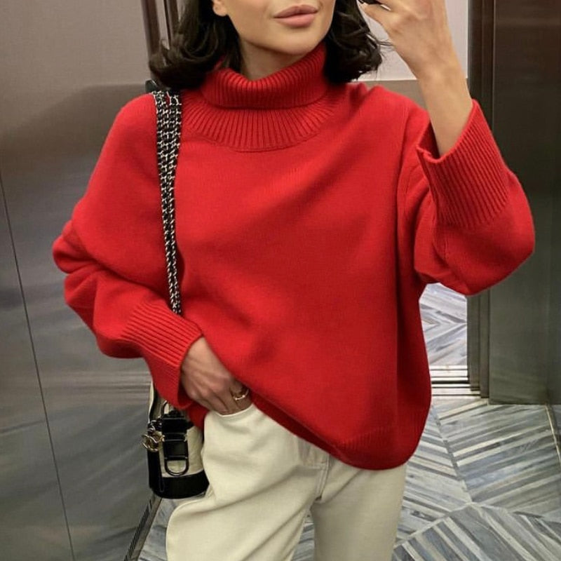 WYWM Turtle Neck Cashmere Sweater Women Korean Style Loose Warm Knitted Pullover 2021 Winter Outwear Lazy Oaf Female Jumpers