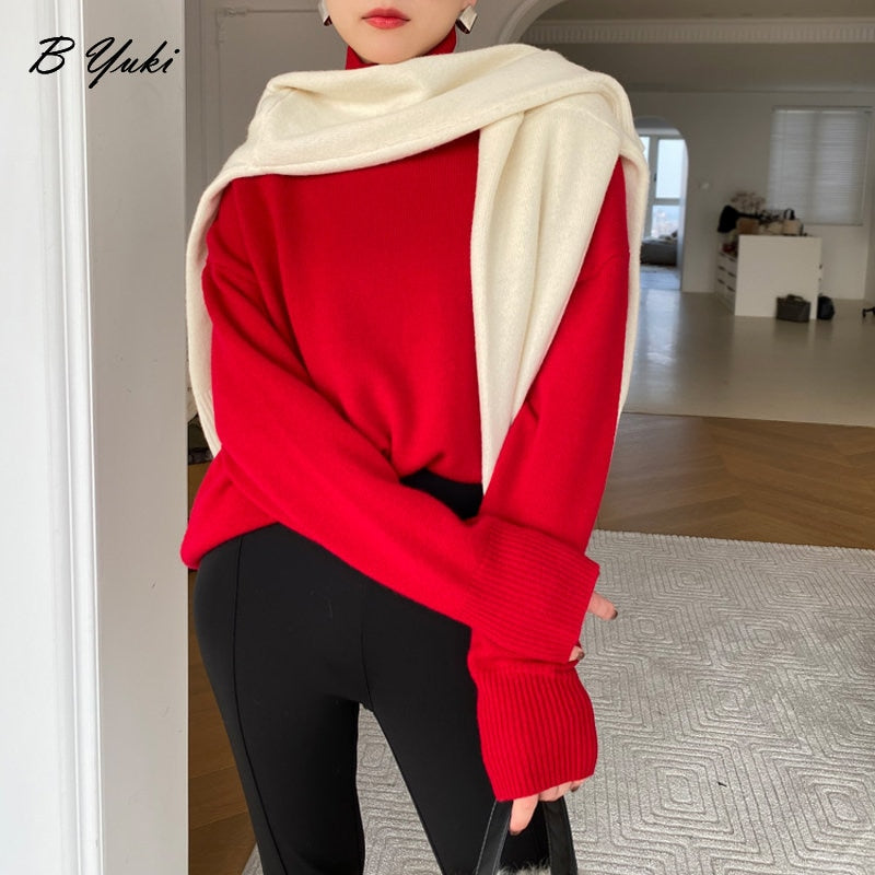 Blessyuki Loose Cashmere Turtleneck Knitted Sweater Women Autumn Winter Thicken Warm Basic Pullover Female Casual Simple Jumper