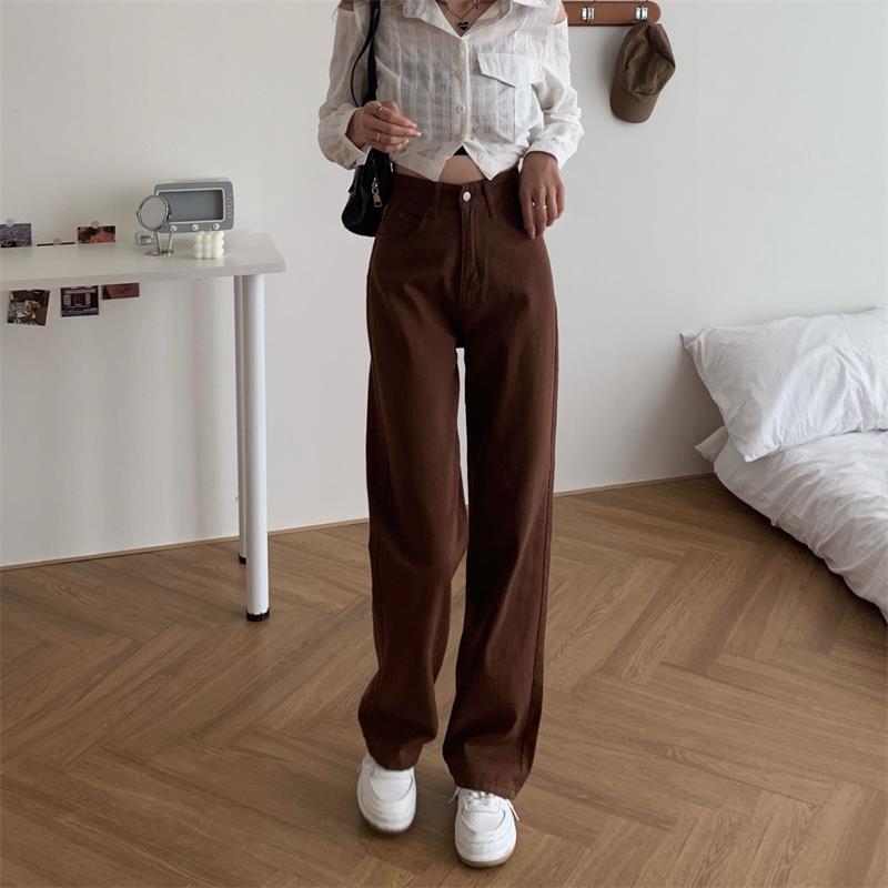 Summer Women Brown Jeans High Waist Loose Straight Wide Leg Denim Female Y2k Casual Streetwear Vintage Baggy Trouser